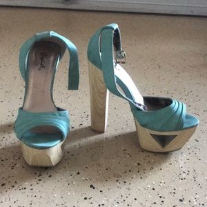 Light blue and wood platform heels. By qupid